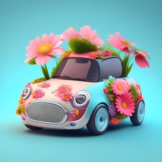 Photo a car with flowers on the roof and a car with flowers on the roof