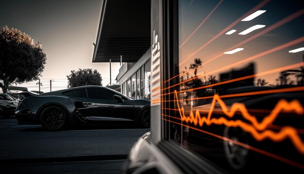 A car with a graph on the screen