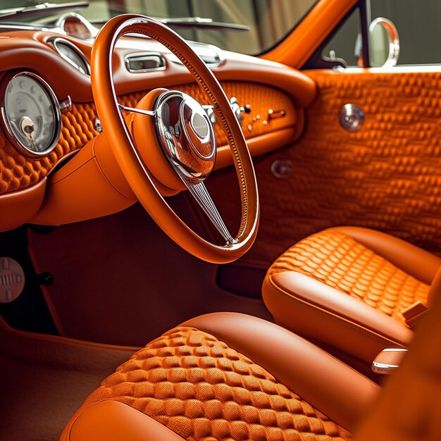 a car with a leather seat and a leather interior with a leather interior.