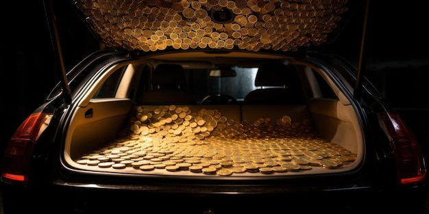 A car with a lot of waffles on the back of it