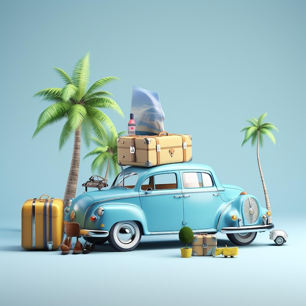 car with luggage and summer accessories