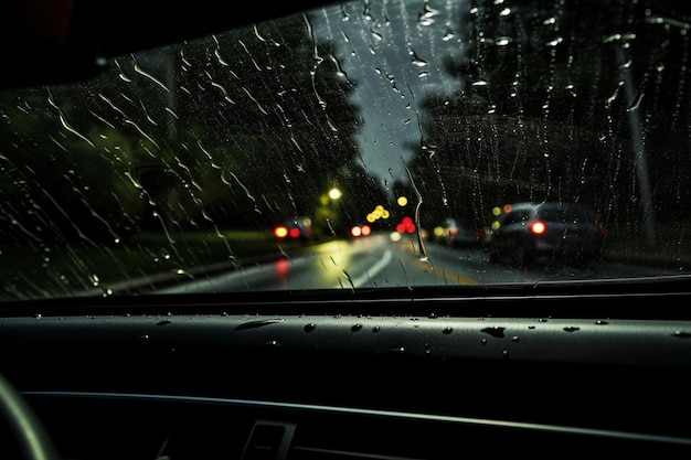 Photo a car with raindrops on the windshield and a car with the windshield wiper up