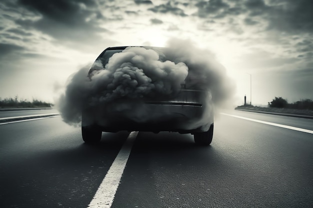 A car with smoke coming out of the back of it