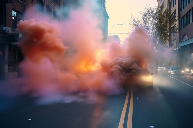 A car with smoke coming out of it