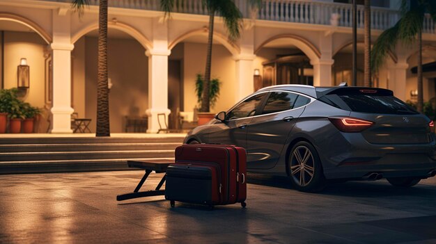 a car with a suitcase and a suitcase on the ground