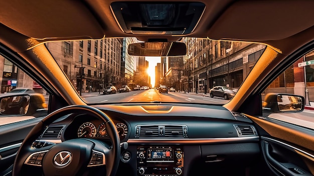 A car with the sun shining through the windshield