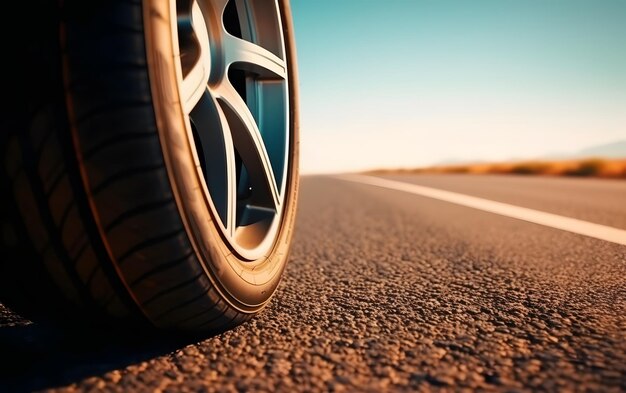 A car with a tire on the side of the road