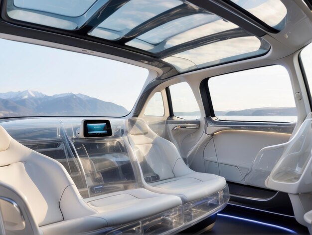 a car with a view of the mountains from the inside of it