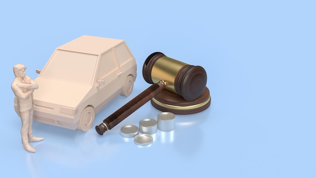 The car and wood hammer for Auction cars concept 3d rendering