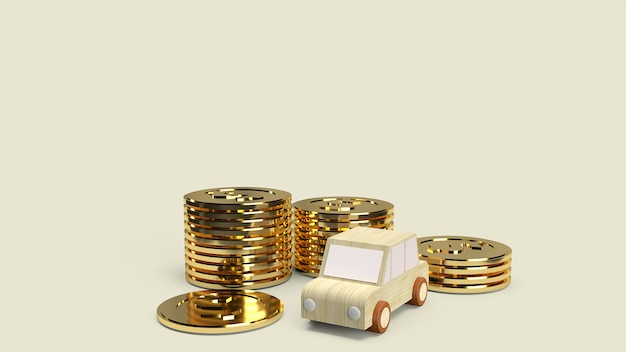  car wood toy and gold coins for car