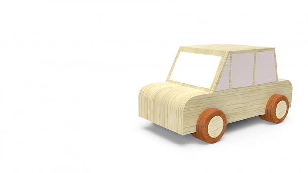 Foto giocattolo di legno dell'automobile su bianco