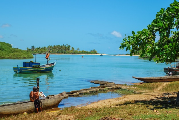 Caraiva district of the Brazilian municipality of Porto Seguro on the coast of the state of Bahia