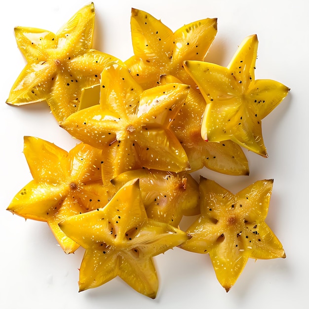 Carambola Slices Arranged in White Background