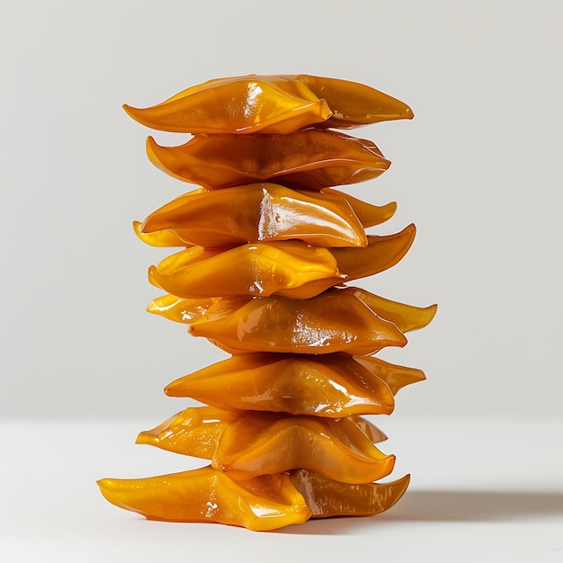 Carambola Slices Stacked Perfectly on White Background