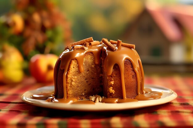 Caramel apple cake on a fallthemed placemat