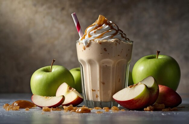 Photo caramel apple milkshake with apple slices