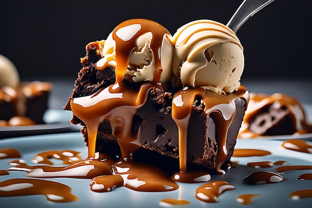 CARAMEL BRITTLE ICE CREAM with brownie