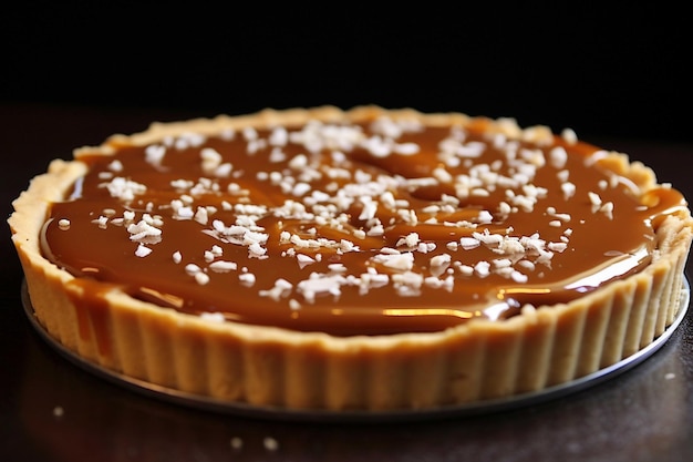 Caramel cake with nuts on wooden background