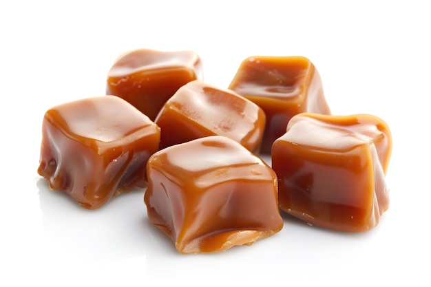 Caramel candies isolated on white background
