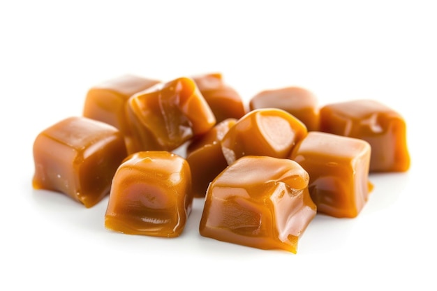 Caramel candies on white background with full depth of field