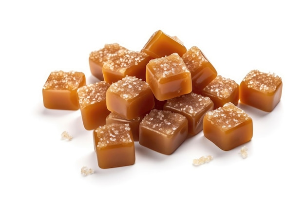 Caramel Candies With Salt On White Background Generative AI