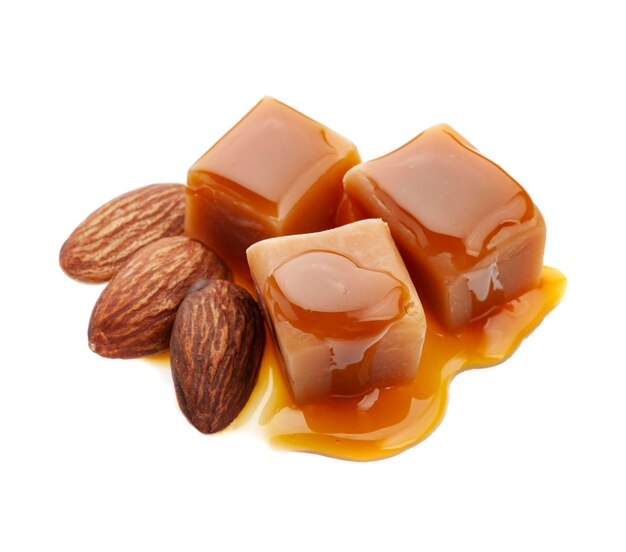 Caramel candy with almonds nuts