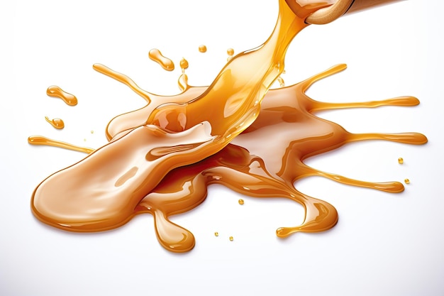 Photo caramel candy with milk caramel sauce dripping down contains clipping path