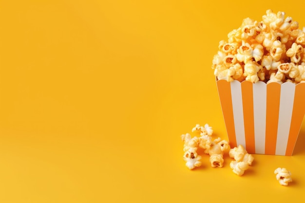 Caramel coated popcorn on a orange background Generative AI illustration