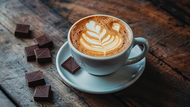 Photo caramel latte with chocolade on the table