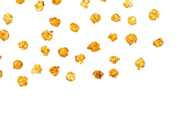 Caramel pop corn isolated on white background