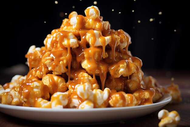 Caramel popcorn on dark background