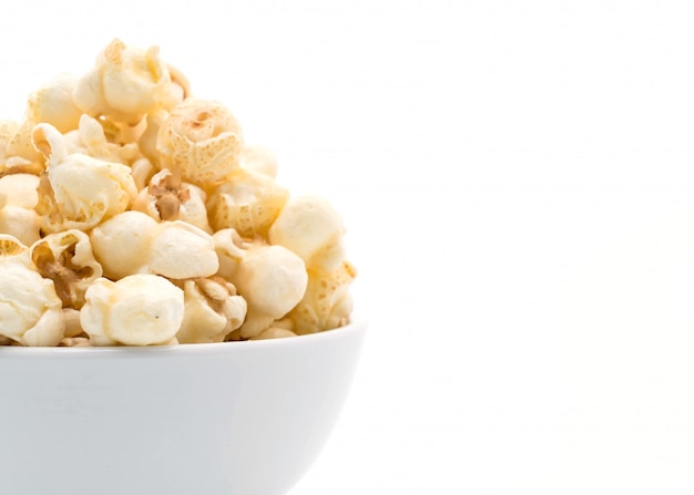 caramel popcorn on white