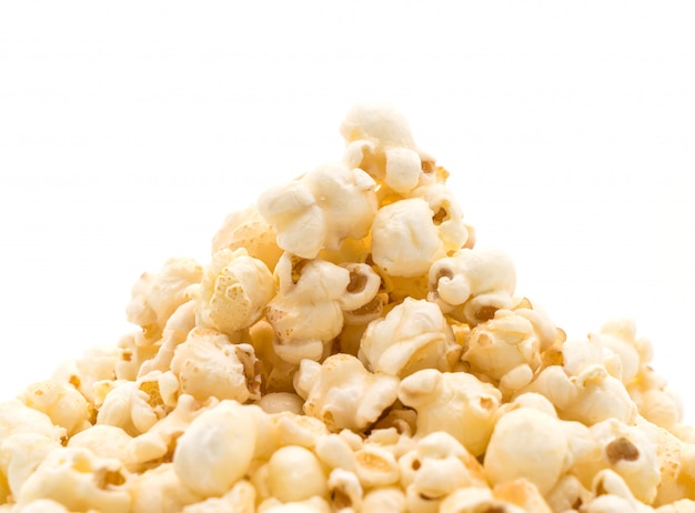 caramel popcorn on white