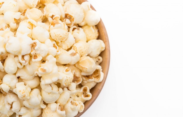 caramel popcorn on white