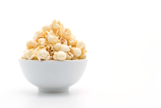 caramel popcorn on white