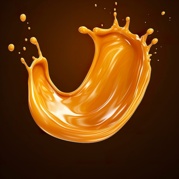 Caramel sauce Liquid syrup splash sugar candy caramel or melted toffee 3d Generative AI