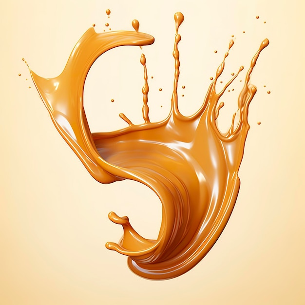 Caramel sauce Liquid syrup splash sugar candy caramel or melted toffee 3d Generative AI