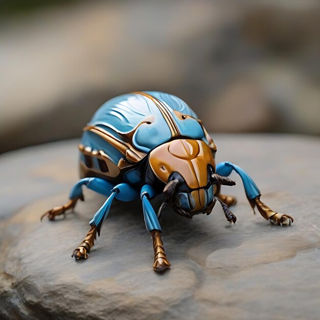 Caramel and Sky Blue beetle on stone AI