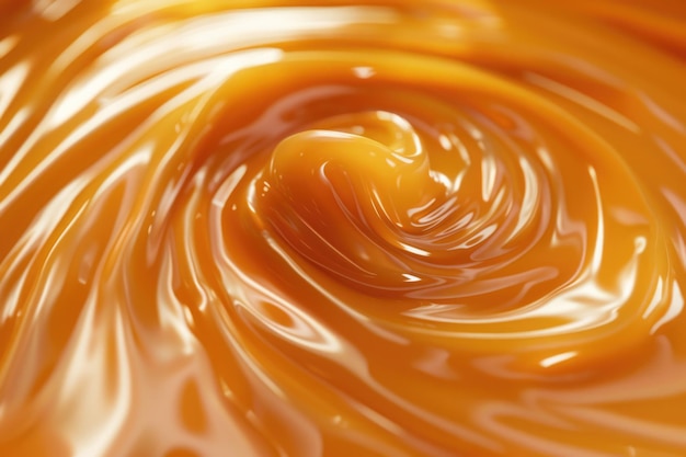 Caramel syrup paste curl texture cream close up view