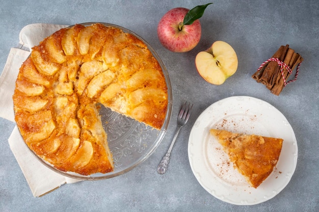 Caramelized apple cake is a delicious dessert. turkish name; elmali kek