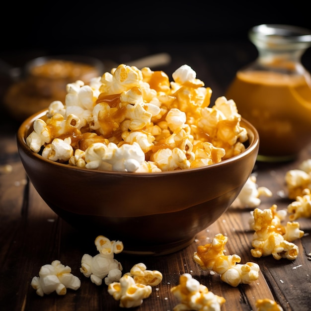 Caramelized popcorn still life Generative AI