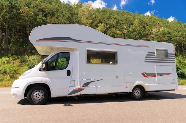 Photo caravan on the road in omis, croatia.