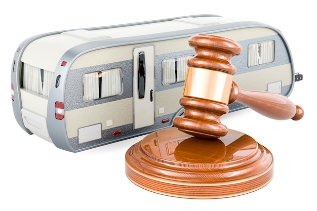 Caravan with wooden gavel 3D rendering