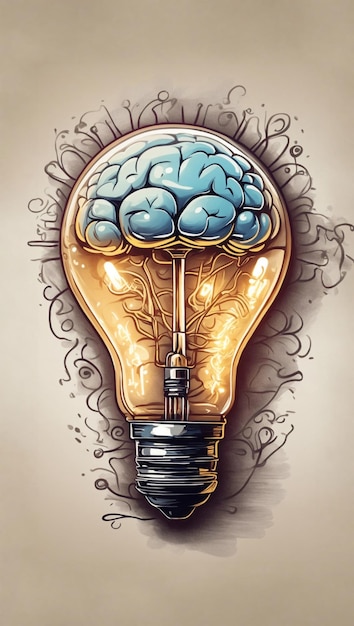 A caravel shaped light bulb with a brain inside created by AI generated illustration