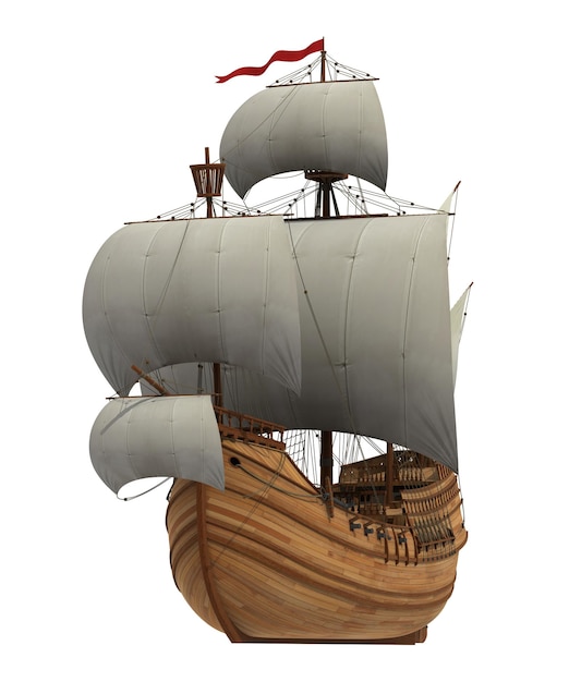 Photo caravel with white sails