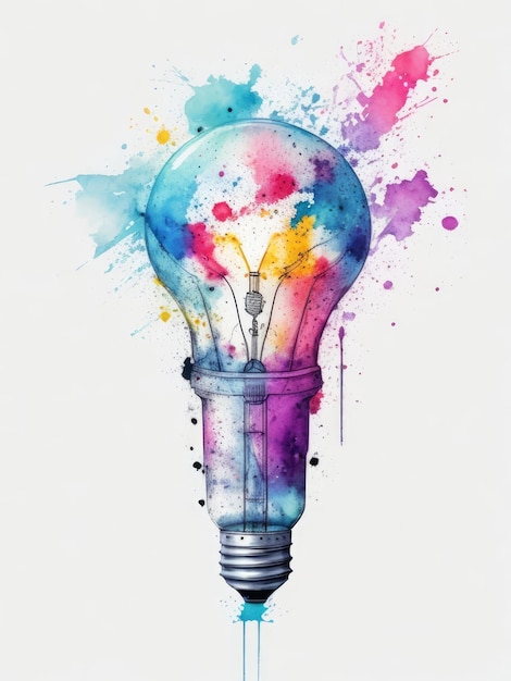 a caravelshaped light bulb with a brain inside Splatter style UHD watercolors ai generated