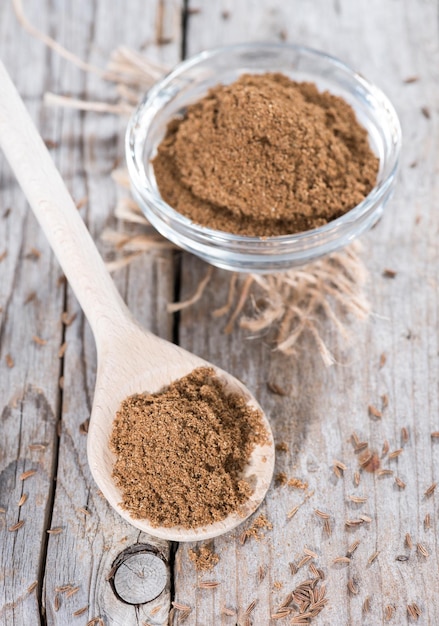 Caraway Powder on a wooden spoon