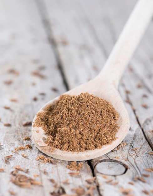 Caraway Powder on a wooden spoon