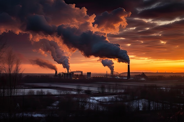 Carbon dioxide emissions from coalfired power plant in the evening