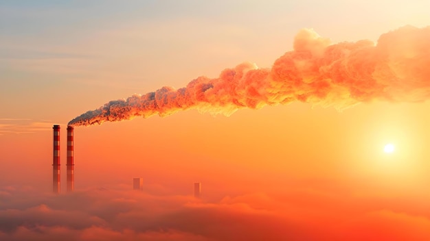 工場の煙突からの炭素排出は産業汚染の環境影響に寄与する 概念 工場の排出 炭素フットプリント 環境への影響 工業汚染